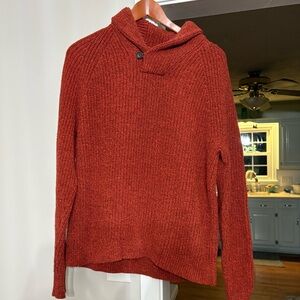 Banana Republic Mens Sweater Shawl Collar 100% BurntOrange Size L